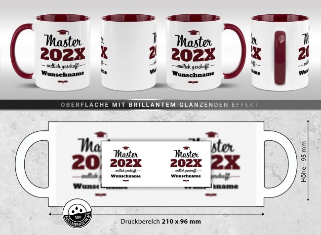 Tasse zum Master - Endlich geschafft - Weinrot