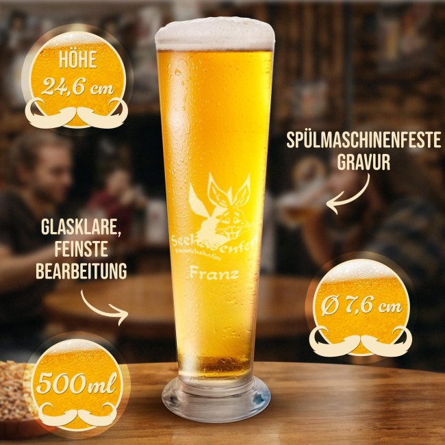 Graviertes Bierglas mit Name - Seehasenfest Logo - 500 ml