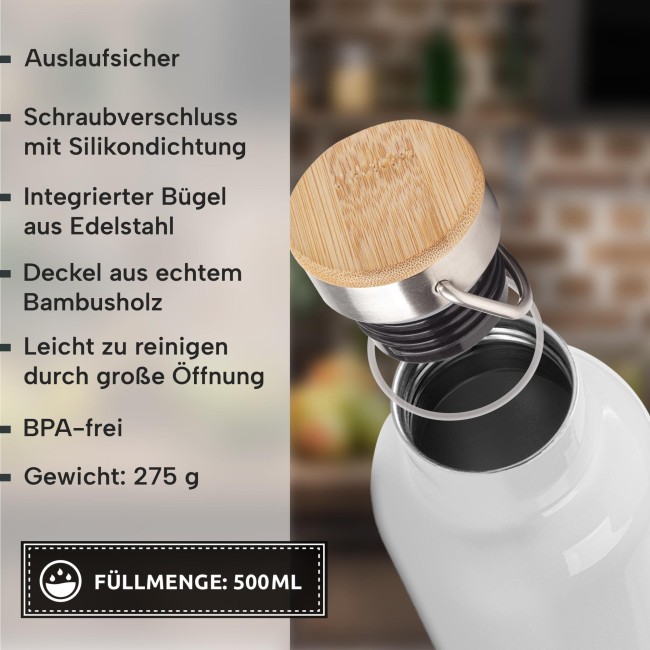 Trinkflasche mit Bambusdeckel - Zeichnung Seehasenfest - mit Name personalisiert - 500 ml