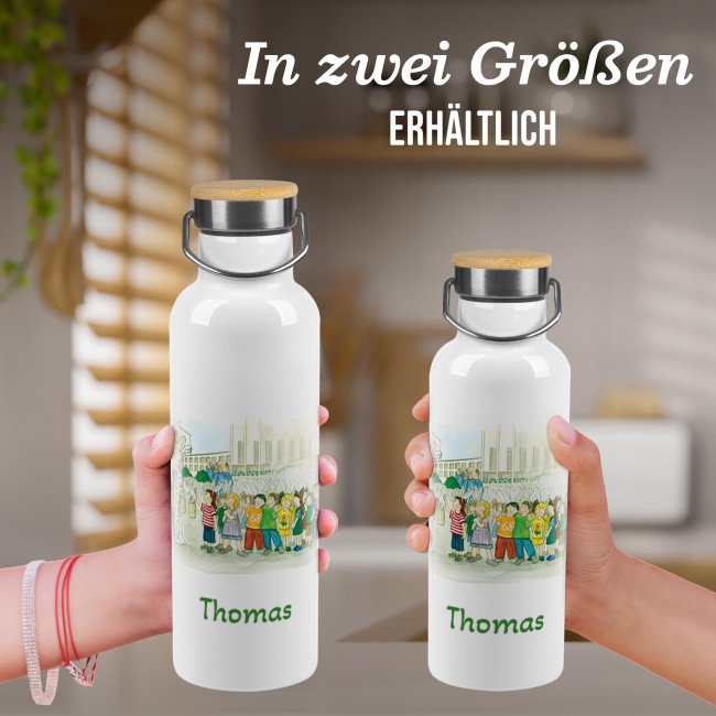 Trinkflasche mit Bambusdeckel - Zeichnung Seehasenfest - mit Name personalisiert - 500 ml
