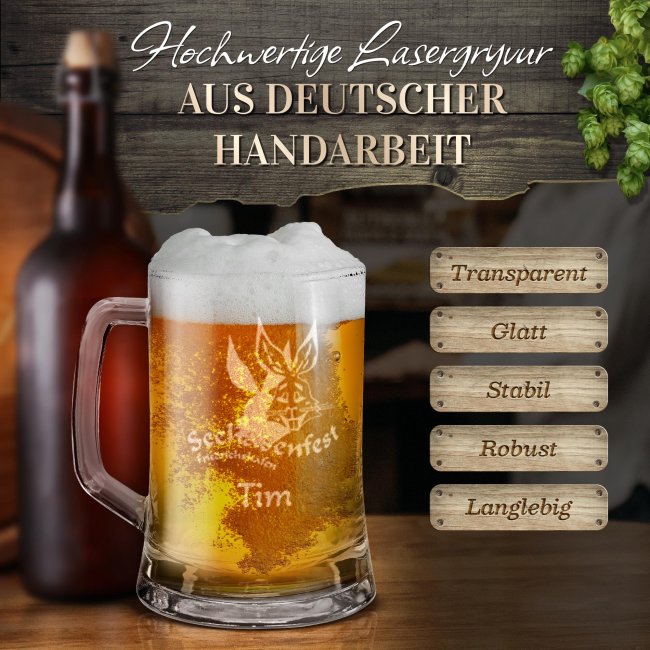 Graviertes Bierglas mit Henkel - Seehasenfest Logo - mit Name - 450 ml