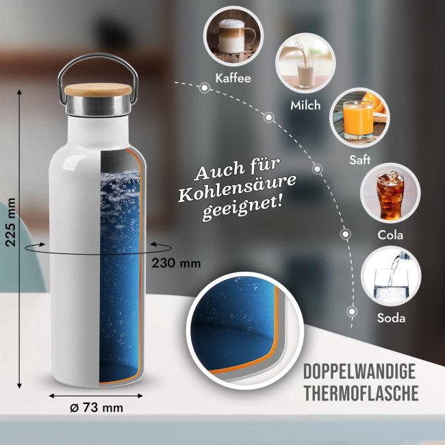 Trinkflasche mit Bambusdeckel - Zeichnung zum Seehasenfest - mit Name personalisiert