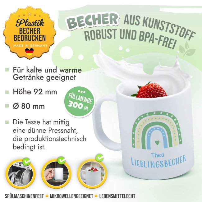 Kunststoff-Tasse f&uuml;r Kinder - Regenbogen Lieblingsbecher - mit Name