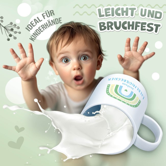 Kunststoff-Tasse f&uuml;r Kinder - Regenbogen Lieblingsbecher - mit Name