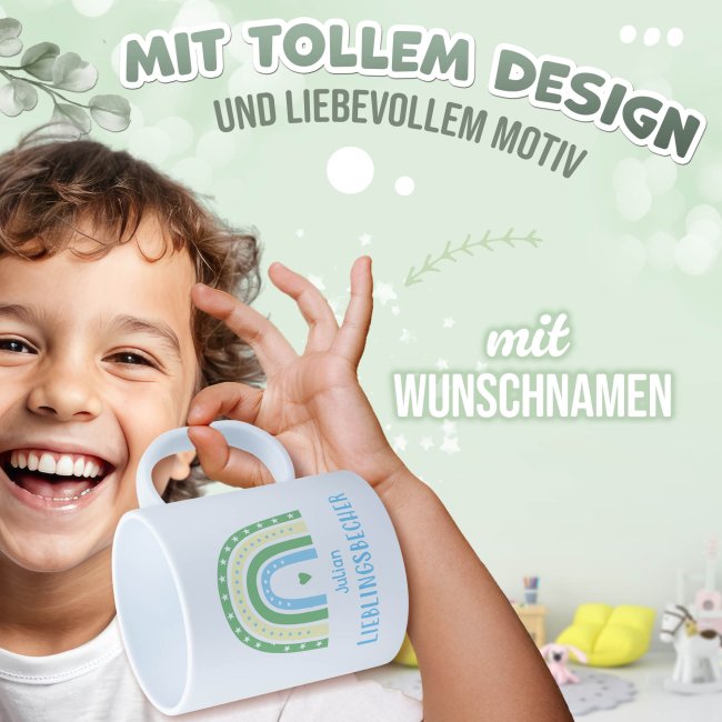 Kunststoff-Tasse f&uuml;r Kinder - Regenbogen Lieblingsbecher - mit Name