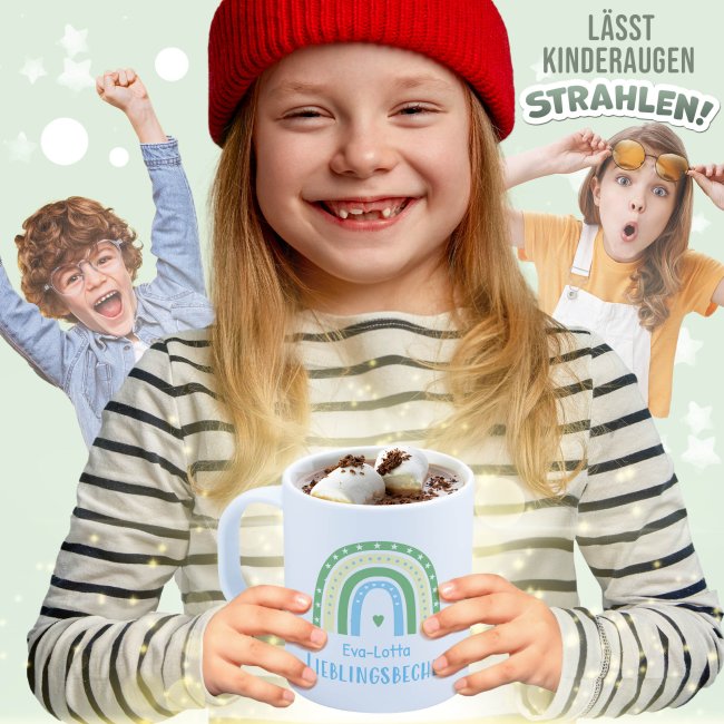 Kunststoff-Tasse f&uuml;r Kinder - Regenbogen Lieblingsbecher - mit Name