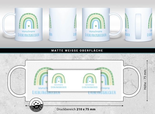 Kunststoff-Tasse f&uuml;r Kinder - Regenbogen Lieblingsbecher - mit Name