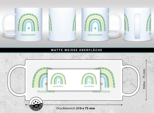 Kunststoff-Tasse f&uuml;r Kinder - Regenbogen Name - mit Name