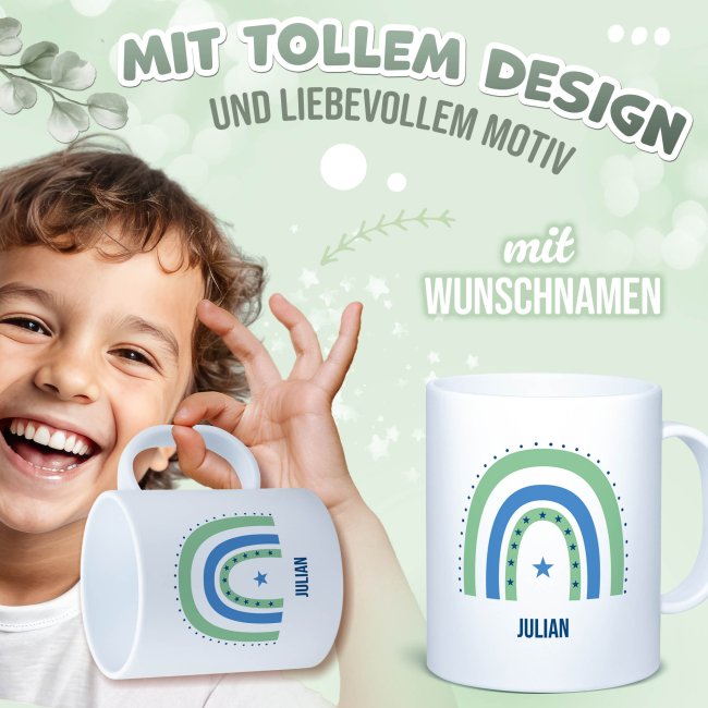 Kunststoff-Tasse f&uuml;r Kinder - Regenbogen Junge - mit Name