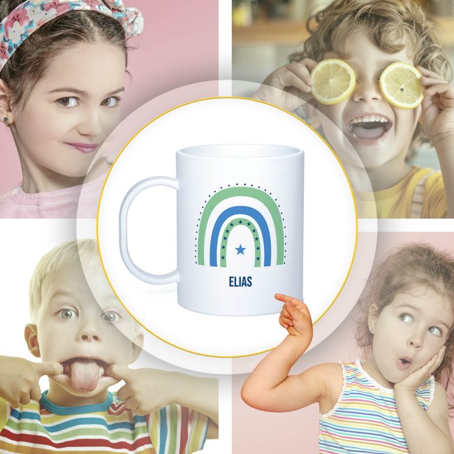 Kunststoff-Tasse f&uuml;r Kinder - Regenbogen Junge - mit Name