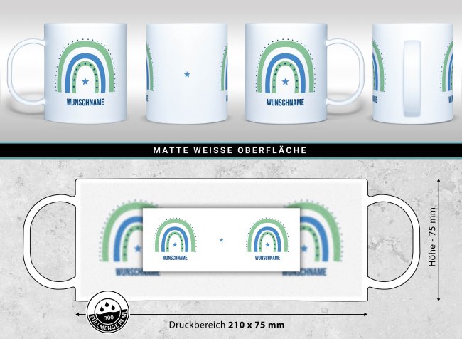 Kunststoff-Tasse f&uuml;r Kinder - Regenbogen Junge - mit Name