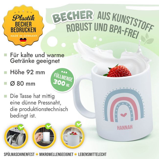 Kunststoff-Tasse f&uuml;r Kinder - Regenbogen M&auml;dchen - mit Name