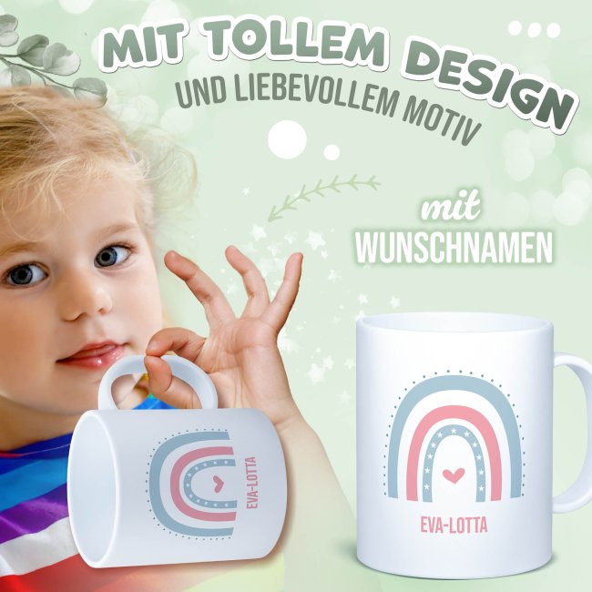 Kunststoff-Tasse f&uuml;r Kinder - Regenbogen M&auml;dchen - mit Name
