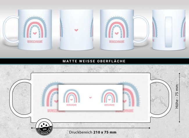 Kunststoff-Tasse f&uuml;r Kinder - Regenbogen M&auml;dchen - mit Name