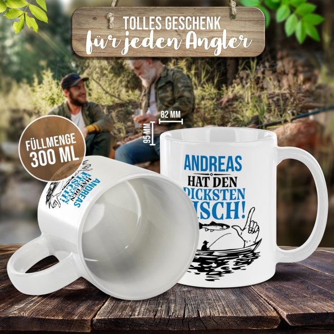 Tasse f&uuml;r Angler - Hat den dicksten Fisch_mit Name