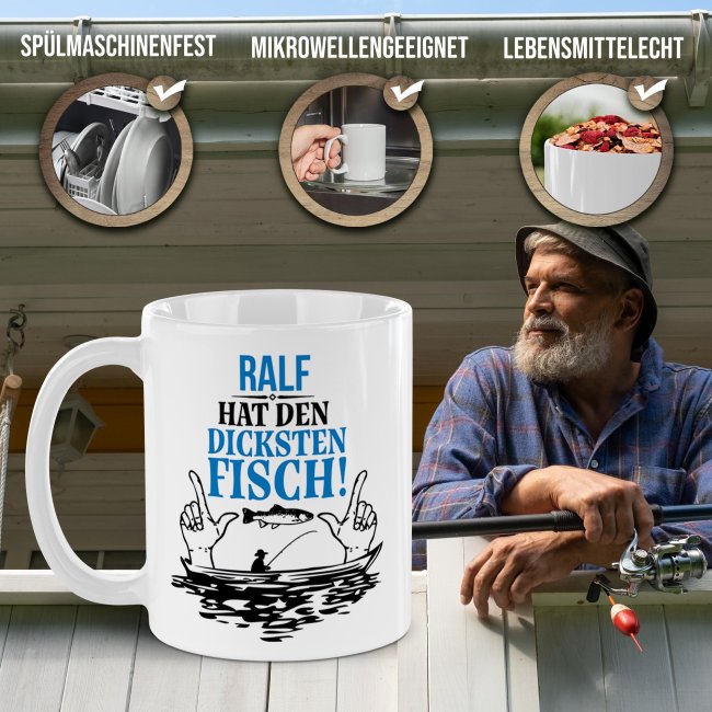 Tasse f&uuml;r Angler - Hat den dicksten Fisch_mit Name