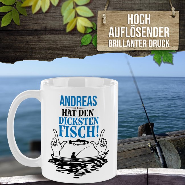Tasse f&uuml;r Angler - Hat den dicksten Fisch_mit Name