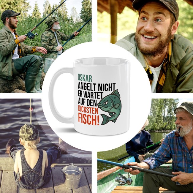 Tasse f&uuml;r Angler - Wartet auf den dicksten Fisch_mit Name