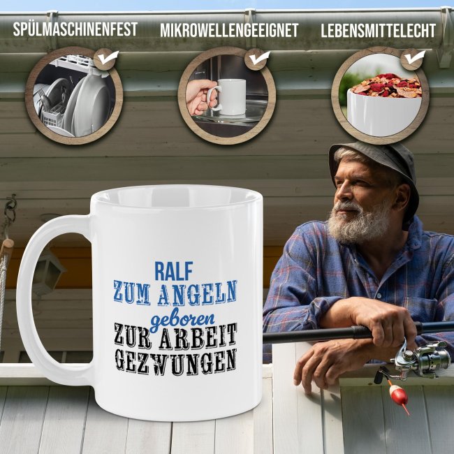 Tasse f&uuml;r Angler - Zum Angeln geboren_mit Name