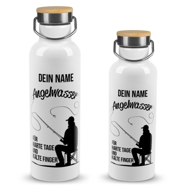 Trinkflasche mit Bambusdeckel - Angelwasser - mit Name