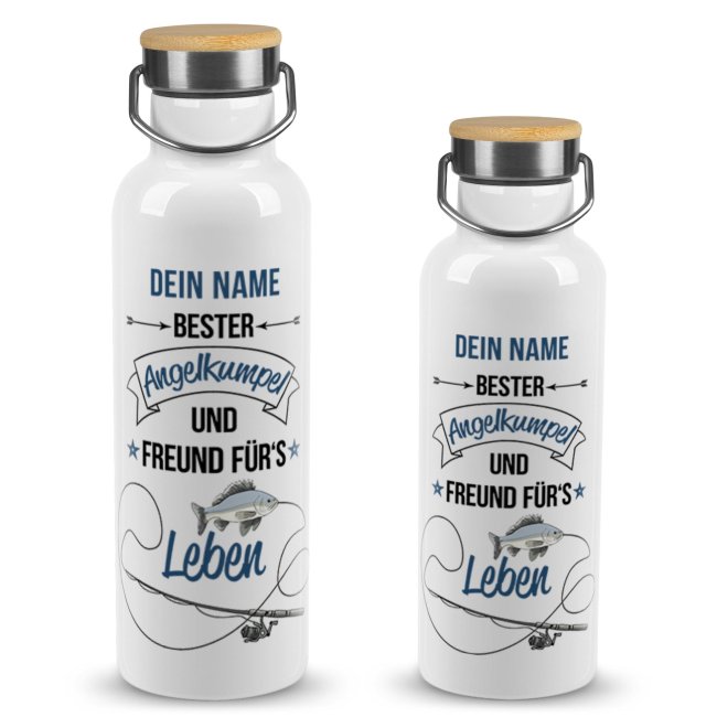Trinkflasche mit Bambusdeckel - Bester Angelkumpel - mit Name