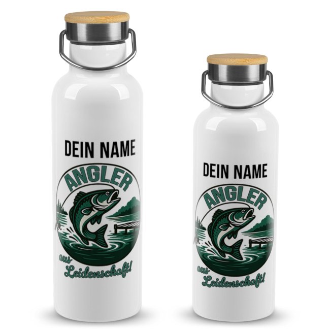 Trinkflasche mit Bambusdeckel - Angler aus Leidenschaft - mit Name