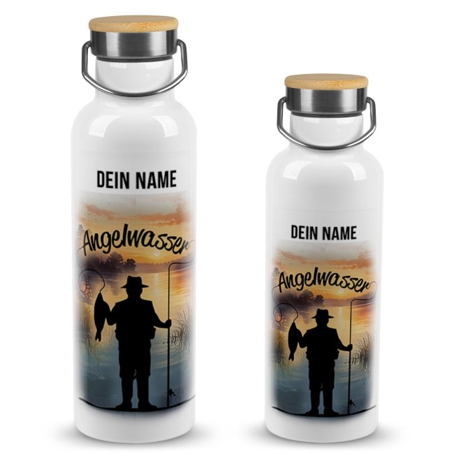 Trinkflasche mit Bambusdeckel - Angelwasser - mit Name