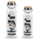 Trinkflasche mit Bambusdeckel - Re Lachs - mit Name