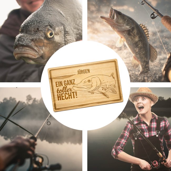 Gro&szlig;es Schneidebrett mit Gravur - Ganz toller Hecht - mit Name