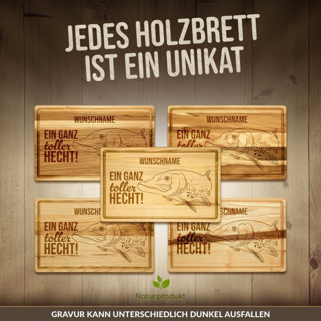 Gro&szlig;es Schneidebrett mit Gravur - Ganz toller Hecht - mit Name