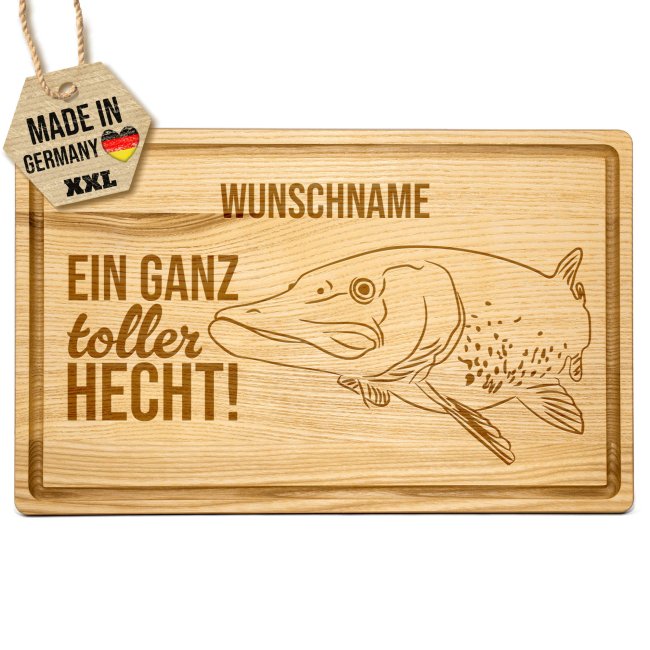 Gro&szlig;es Schneidebrett mit Gravur - Ganz toller Hecht - mit Name