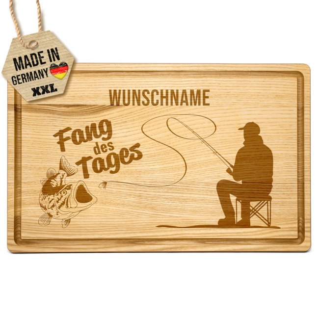 Gro&szlig;es Schneidebrett mit Gravur - Fang des Tages - mit Name