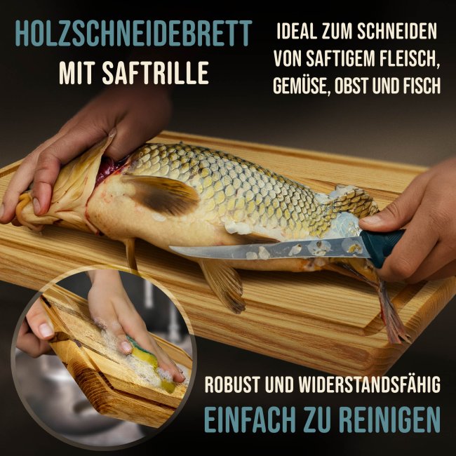 Gro&szlig;es Schneidebrett mit Gravur - Fang des Tages - mit Name