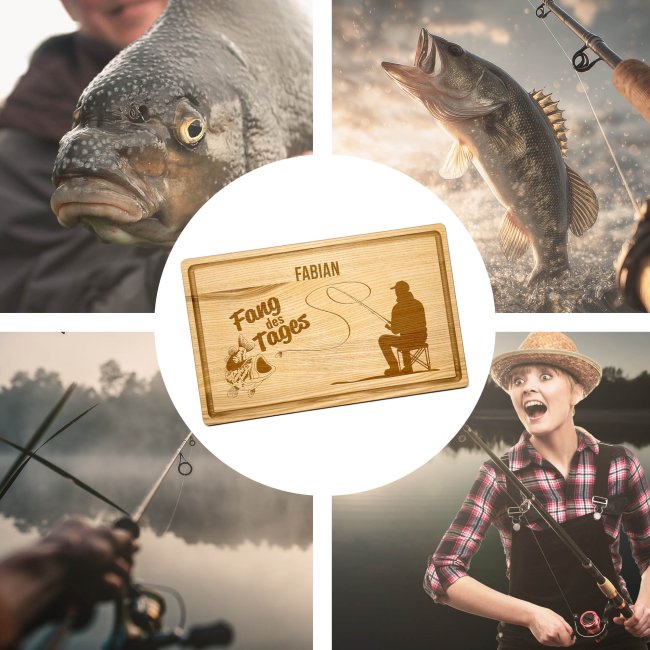 Gro&szlig;es Schneidebrett mit Gravur - Fang des Tages - mit Name