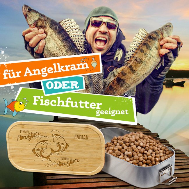 Brotdose mit Gravur - Einmal Angler immer Angler - mit Name