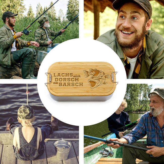 Brotdose mit Gravur - Lachs mich Dorsch am Barsch