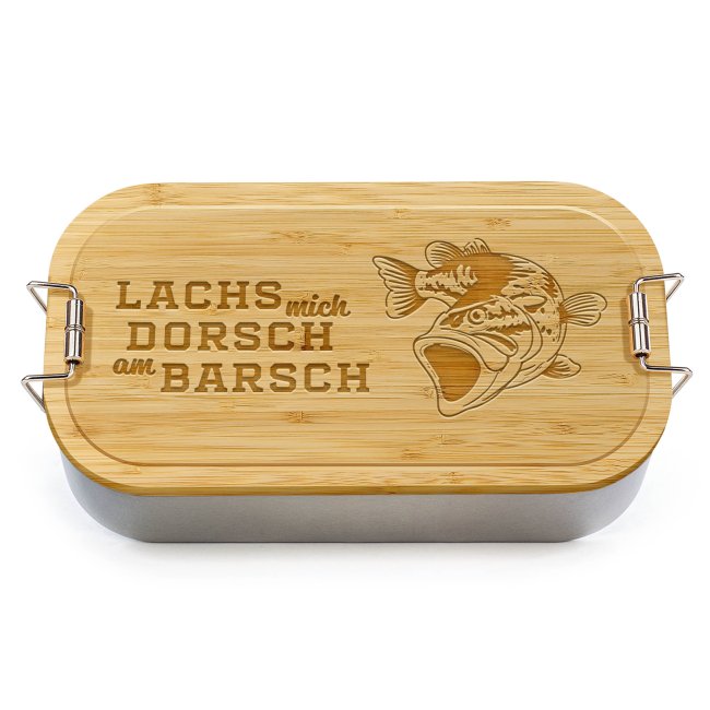 Brotdose mit Gravur - Lachs mich Dorsch am Barsch