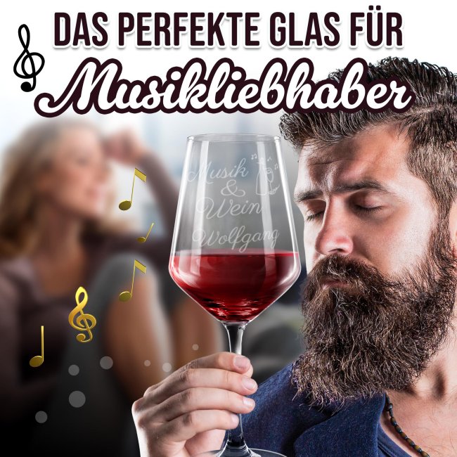 Rotweinglas mit Gravur - Musik und Wein - mit Name