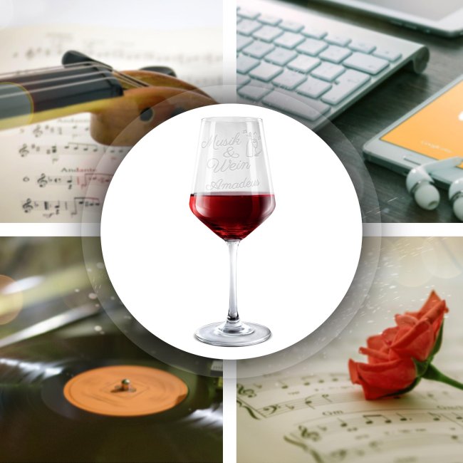Rotweinglas mit Gravur - Musik und Wein - mit Name