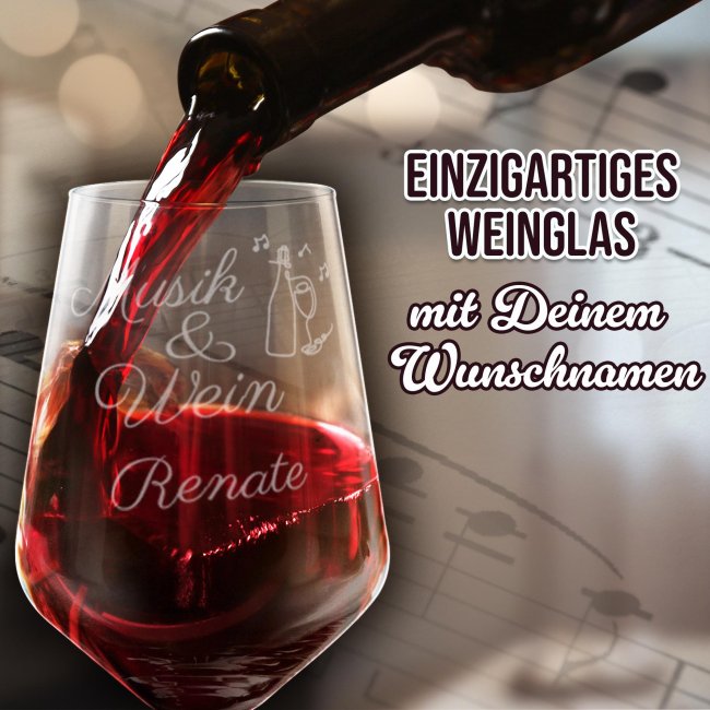 Rotweinglas mit Gravur - Musik und Wein - mit Name