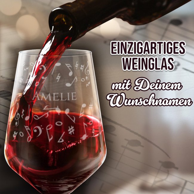 Rotweinglas mit Gravur - Noten Allover - mit Name