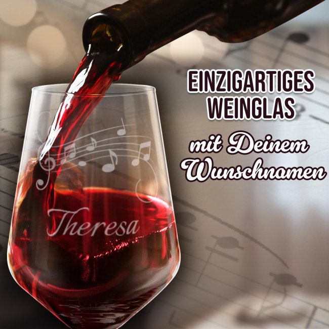 Rotweinglas mit Gravur - Notenzeile - mit Name