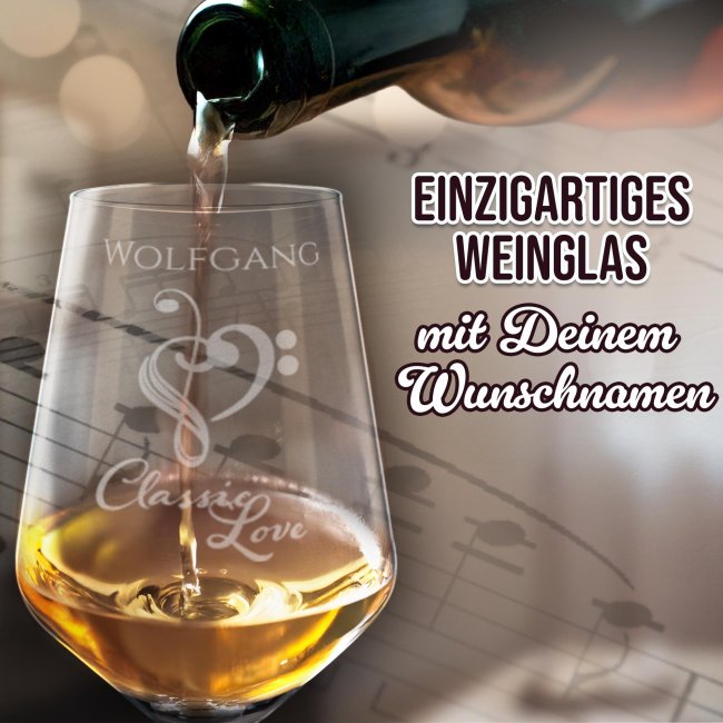 Wei&szlig;weinglas mit Gravur - Classic Love - mit Name
