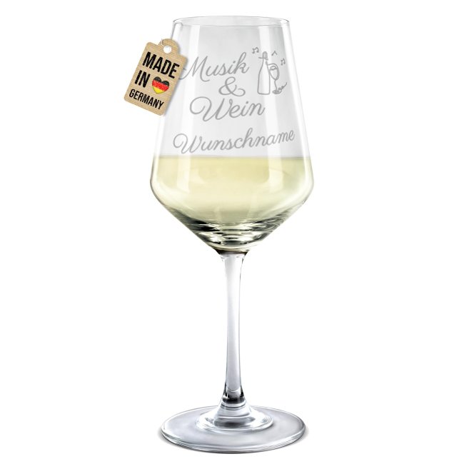 Wei&szlig;weinglas mit Gravur - Musik und Wein - mit Name