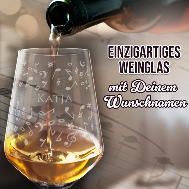 Wei&szlig;weinglas mit Gravur - Noten Allover - mit Name
