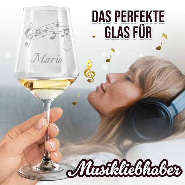 Wei&szlig;weinglas mit Gravur - Notenzeile - mit Name