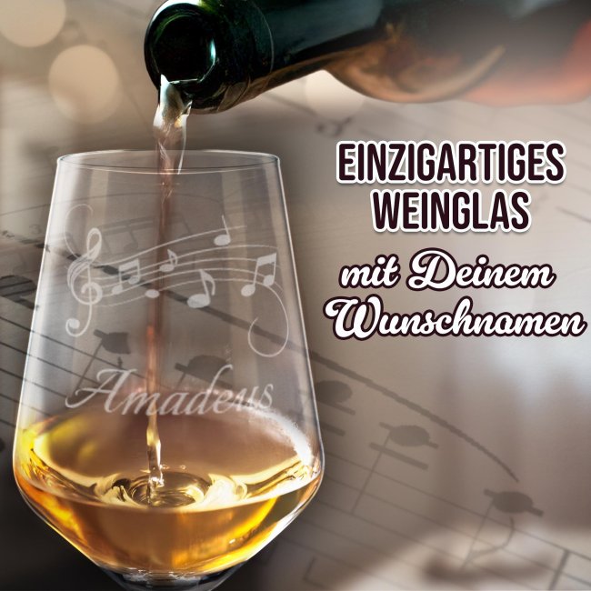 Wei&szlig;weinglas mit Gravur - Notenzeile - mit Name
