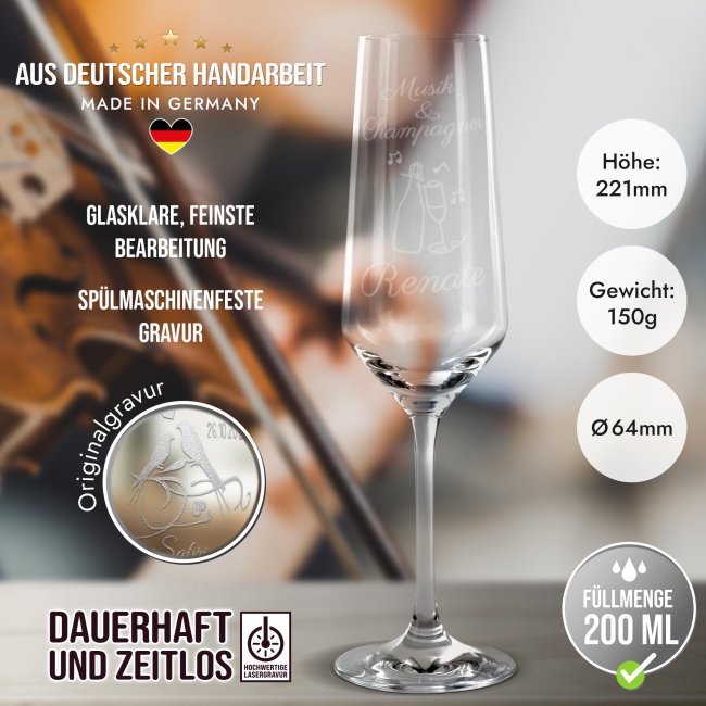 Sektglas mit Gravur - Musik und Champagner - mit Name