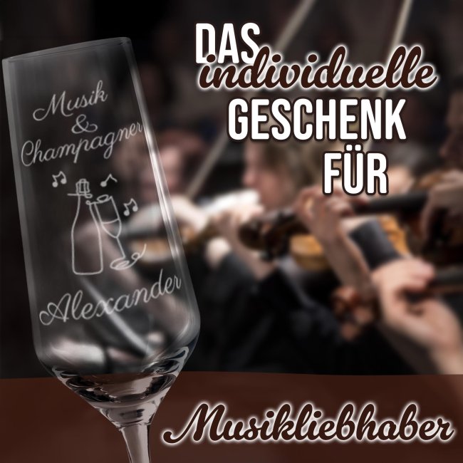 Sektglas mit Gravur - Musik und Champagner - mit Name
