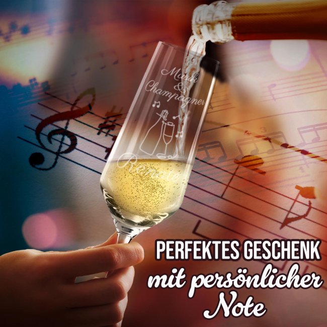 Sektglas mit Gravur - Musik und Champagner - mit Name